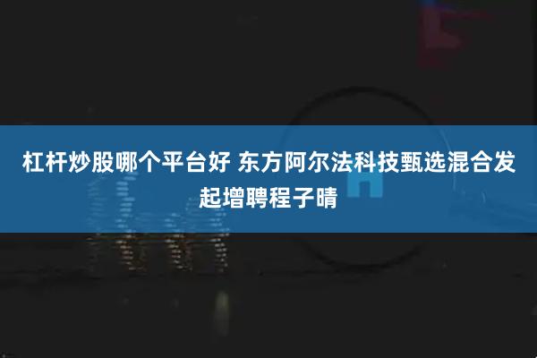 杠杆炒股哪个平台好 东方阿尔法科技甄选混合发起增聘程子晴